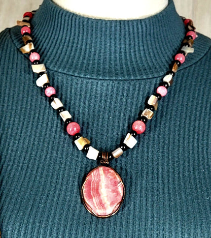 Rhodochrosite Cabochon: Rose Quarts & Abalone