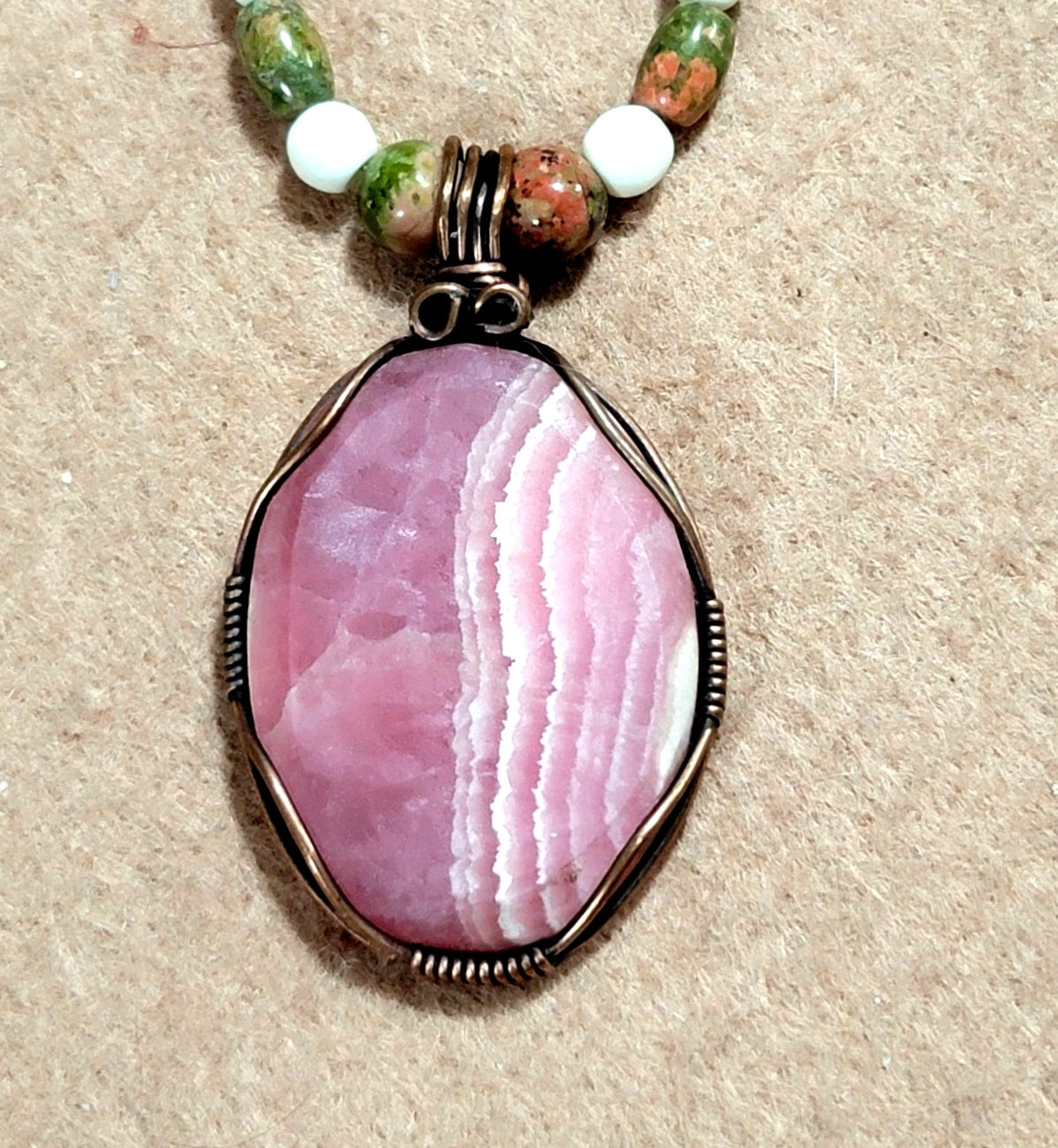 Rhodochrosite Cabochon: Unikite, Rose Quartz, Garnet & Bone