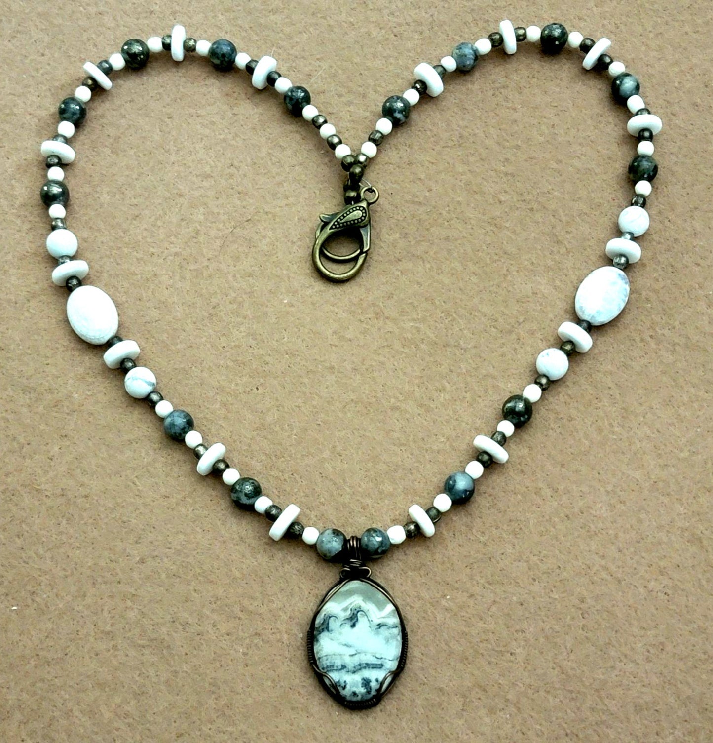 Silver Lacy Onyx:  White Carnelian, Howlite & Shell