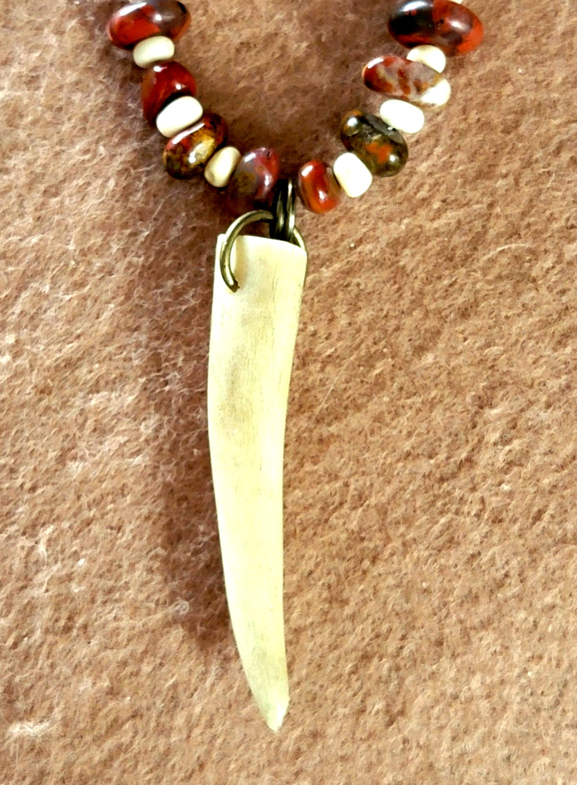 Antler Point:  Red Tiger Eye, Fire Agate, Carnelian, Bone & Shell