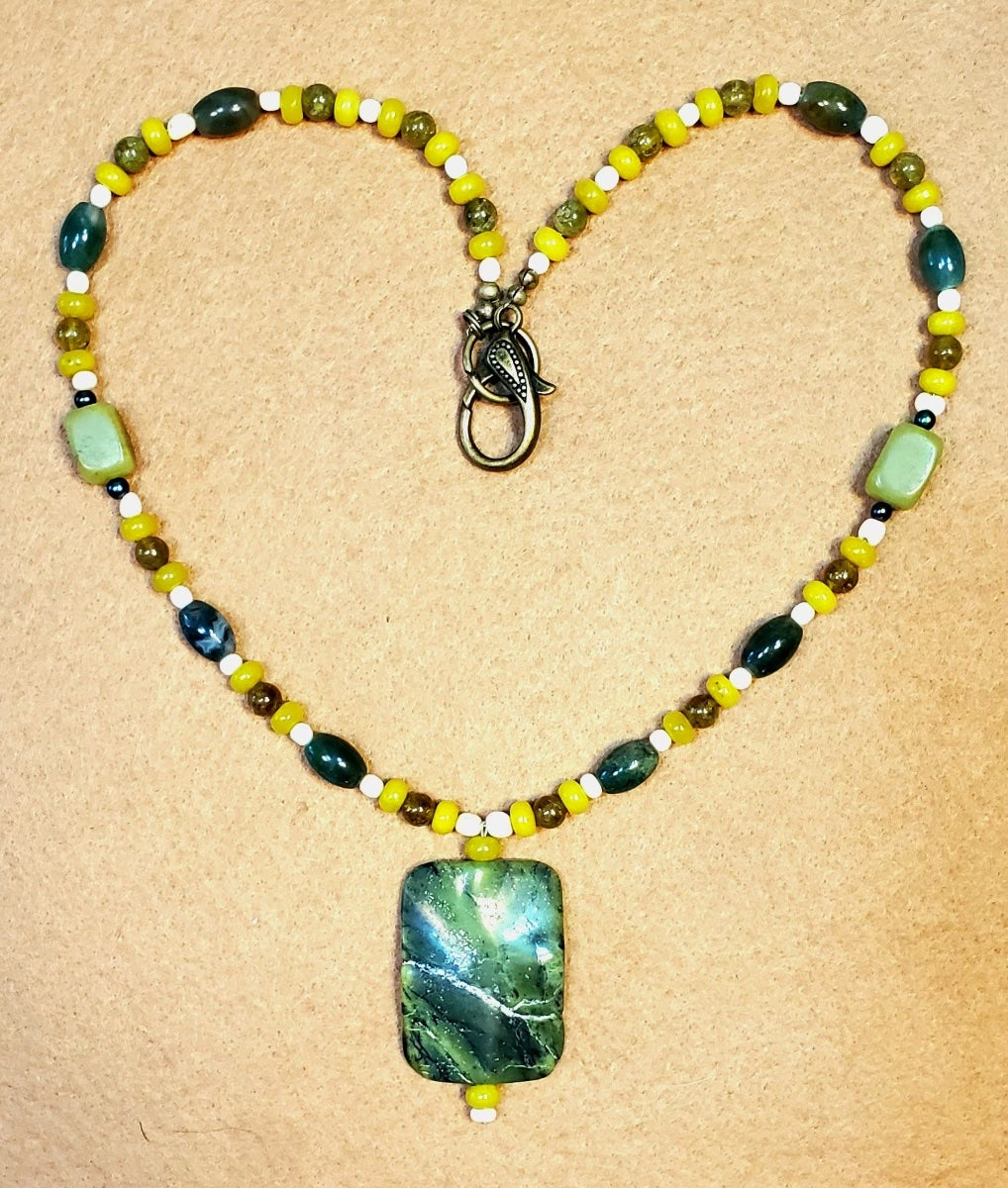 Jade Ribbon Drop Bead: Green Garnet, Olive Opal, Green Jasper & Bone