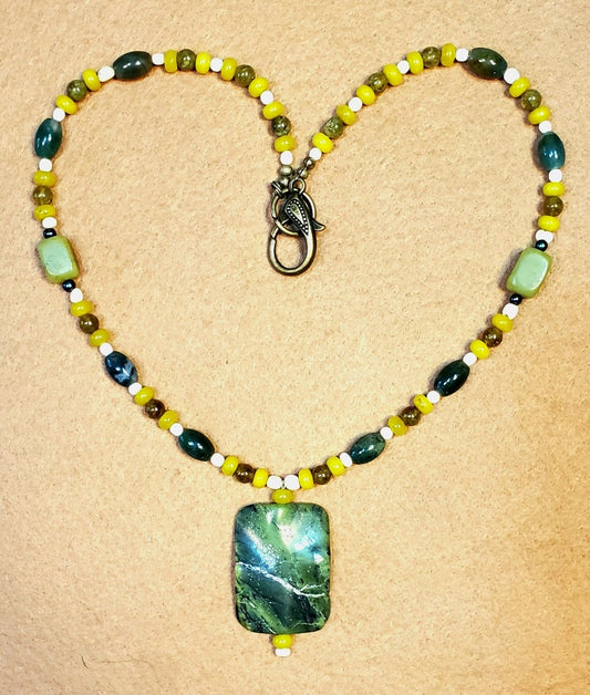 Jade Ribbon Drop Bead: Green Garnet, Olive Opal, Green Jasper & Bone