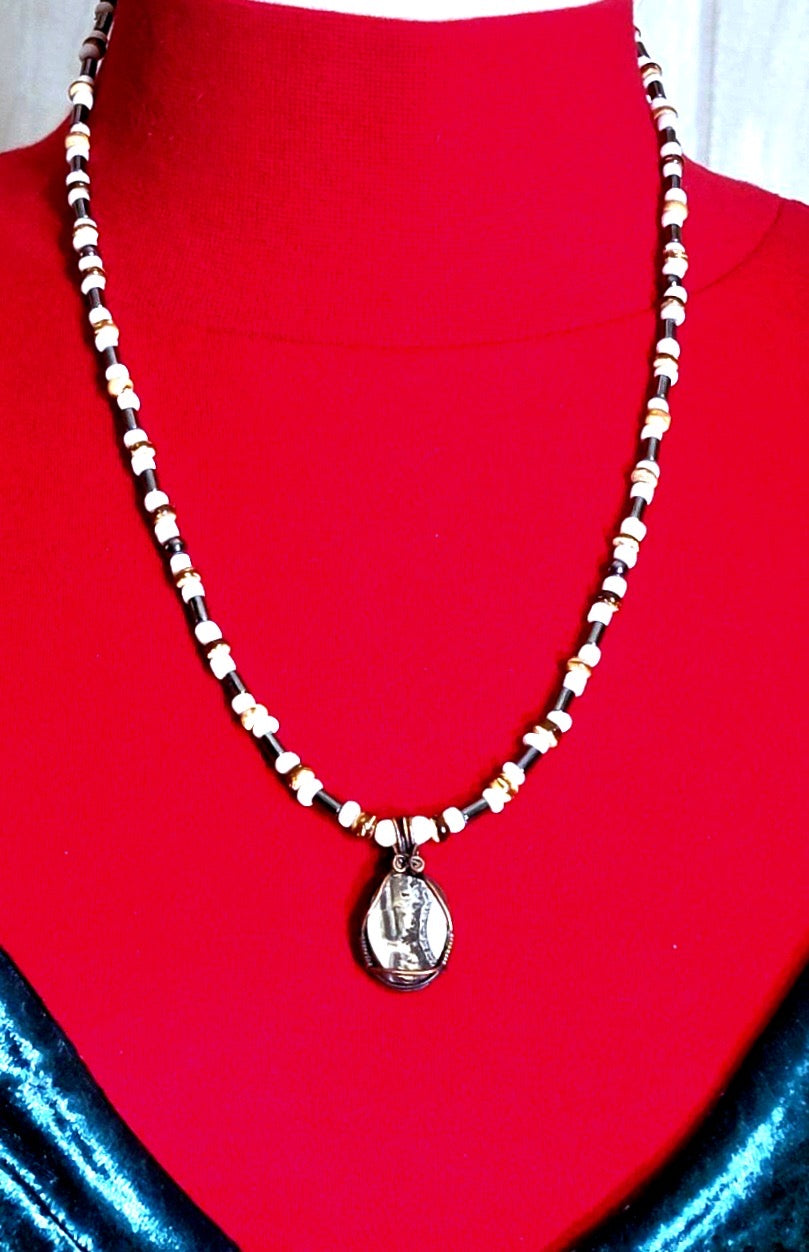 Silver Lacy Onyx:  Hematite, Wood & Bone