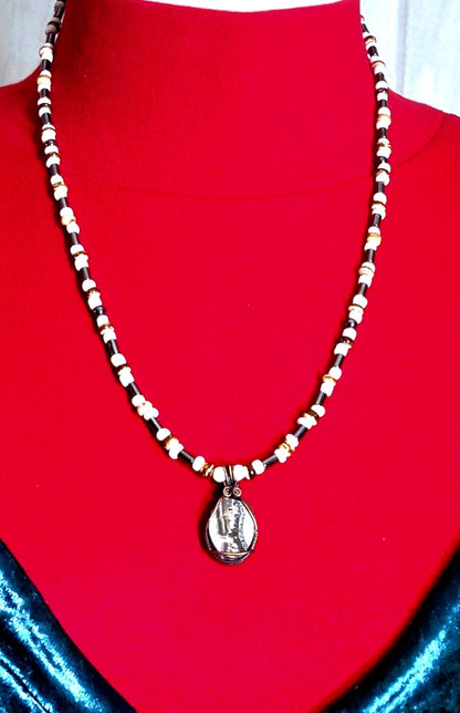 Silver Lacy Onyx:  Hematite, Wood & Bone