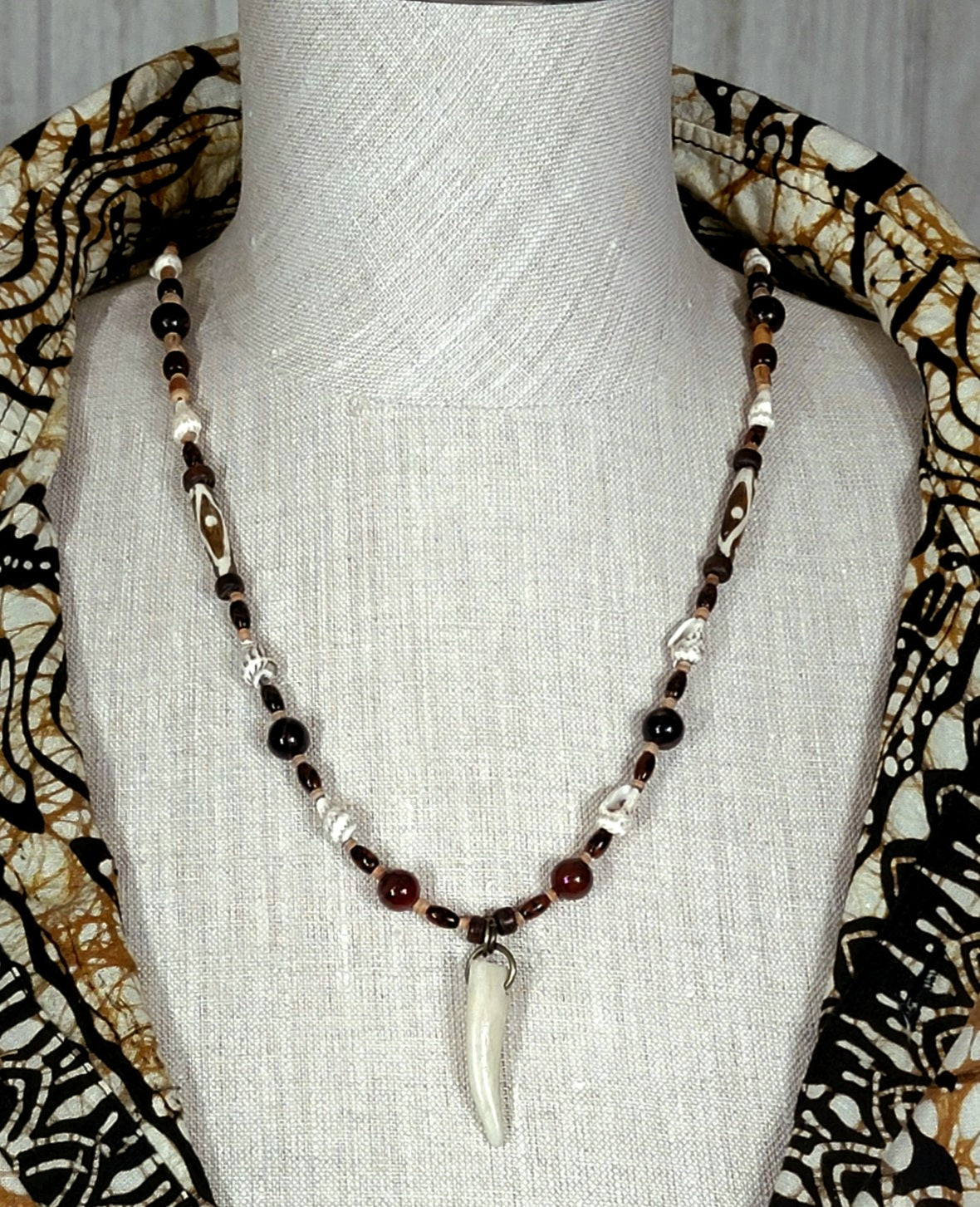 Antler Point:  Mahogany Obsidian, Red Tiger Eye, Shell, Bone & Reed