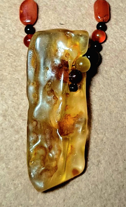 Amber Pendant:  Carnelian & Black Onyx