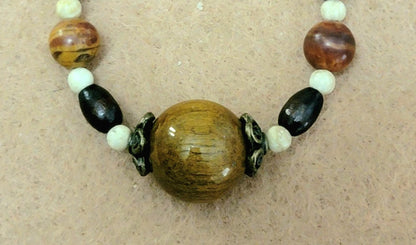 Tiger Eye Ball:  Red Jasper, Lava, Bone & Seed