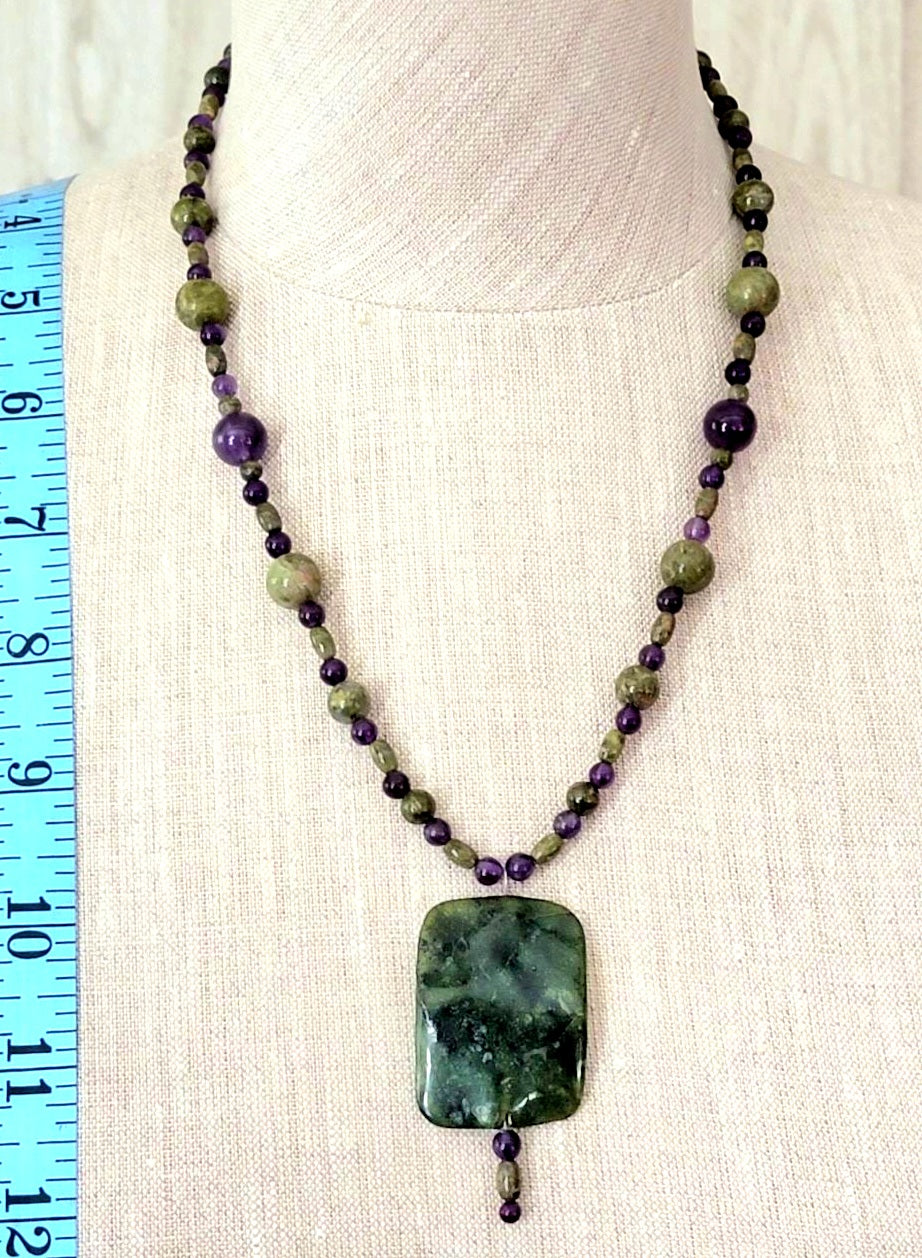 Jade Ribbon Drop Bead: Amethyst & Unakite