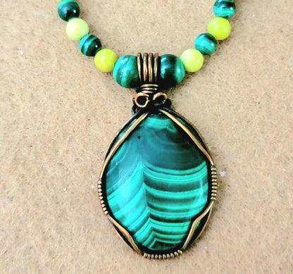 Malachite Cabochon: Yellow Turquoise, Malachite & Bone