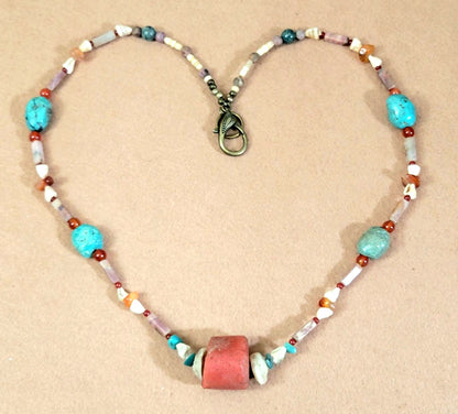 Coral center bead: Turquoise, Rhodonite, Coral, Carnelian, Shell & Bone