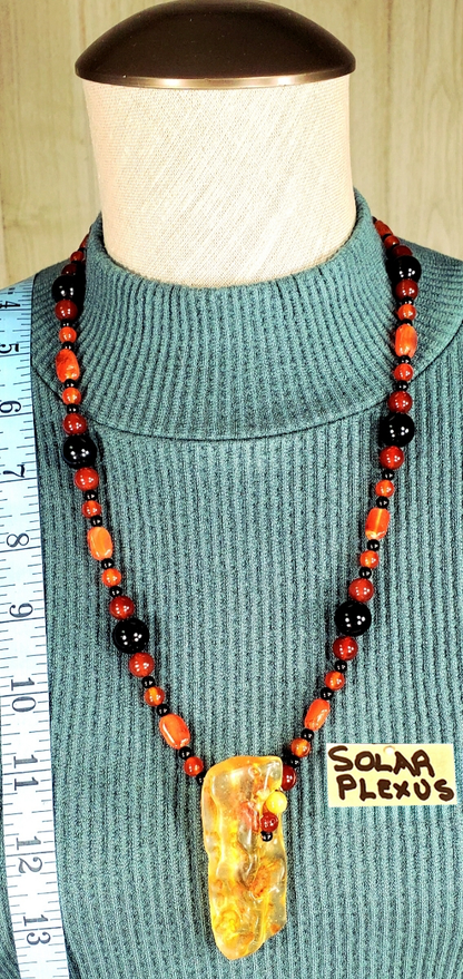 Amber Pendant:  Carnelian & Black Onyx