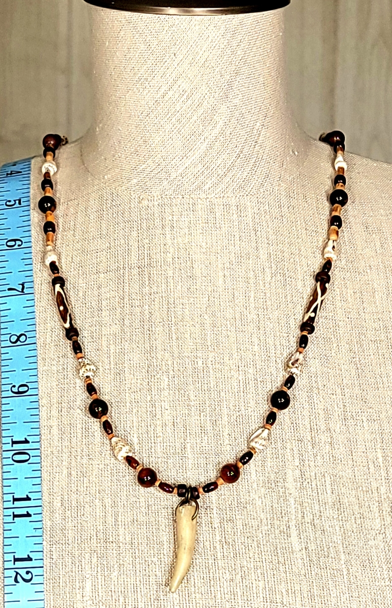 Antler Point:  Mahogany Obsidian, Red Tiger Eye, Shell, Bone & Reed