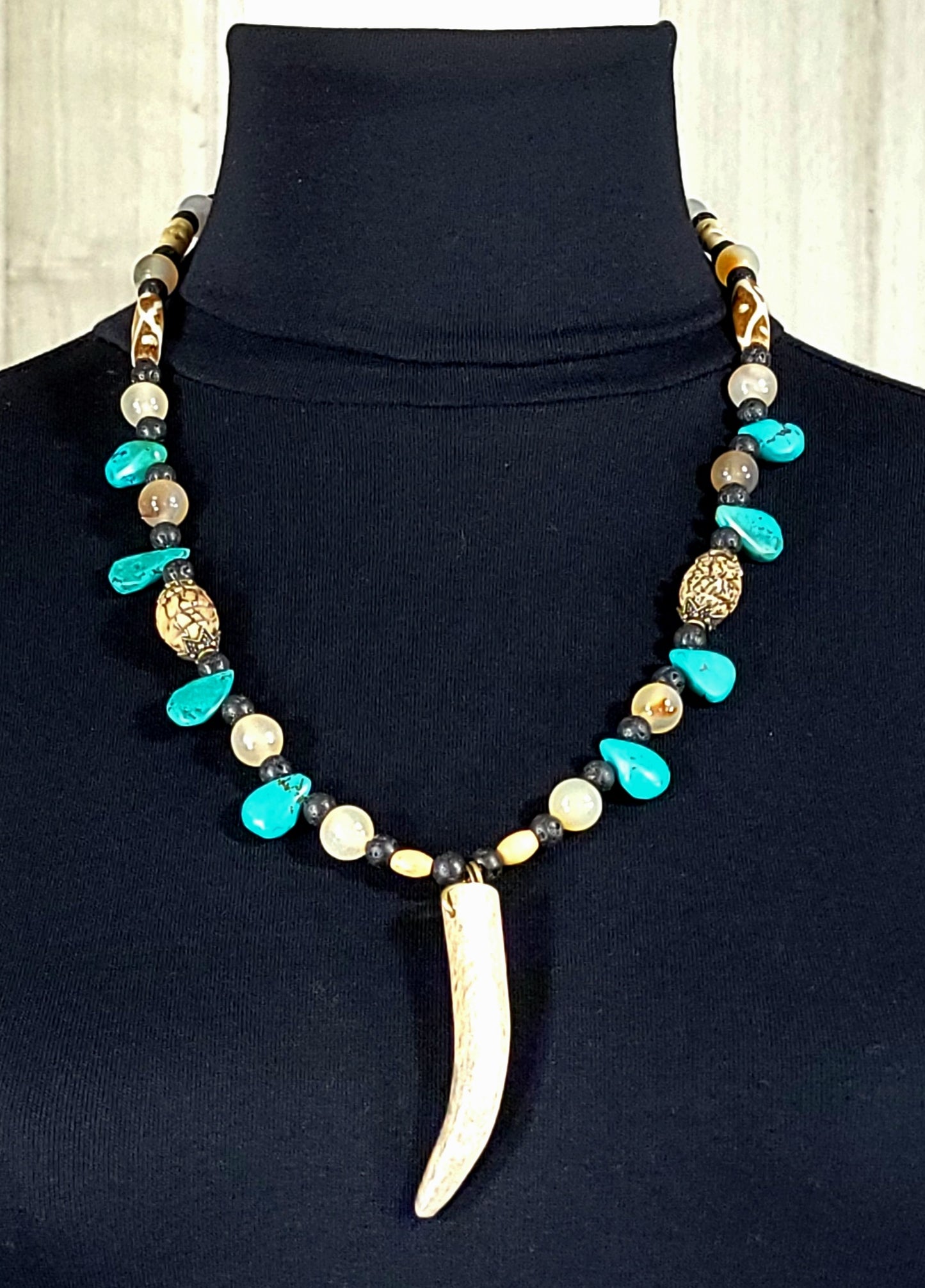 Antler Point:  Turquoise, Agate, Lava & Bone