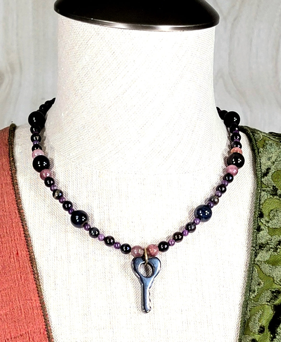 Hematite Key:  Sugilite, Pink Tourmaline & Blue Tiger Eye
