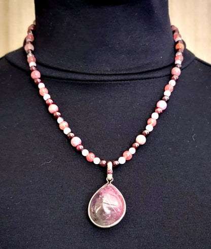 Bi Color Tourmaline Pendant: Garnet, Aquamarine Angelite Tourmaline & Rhodolite.