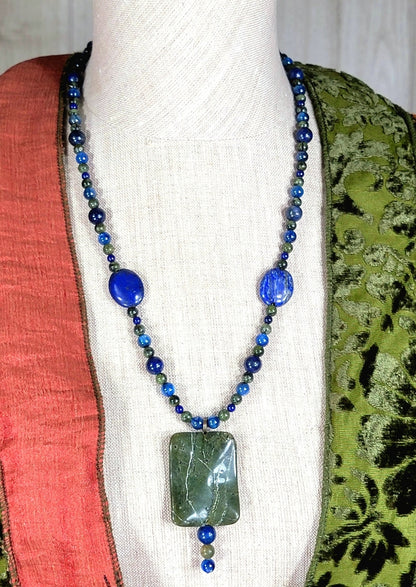 Jade Ribbon Drop Bead: Kyanite, Jade & Lapis