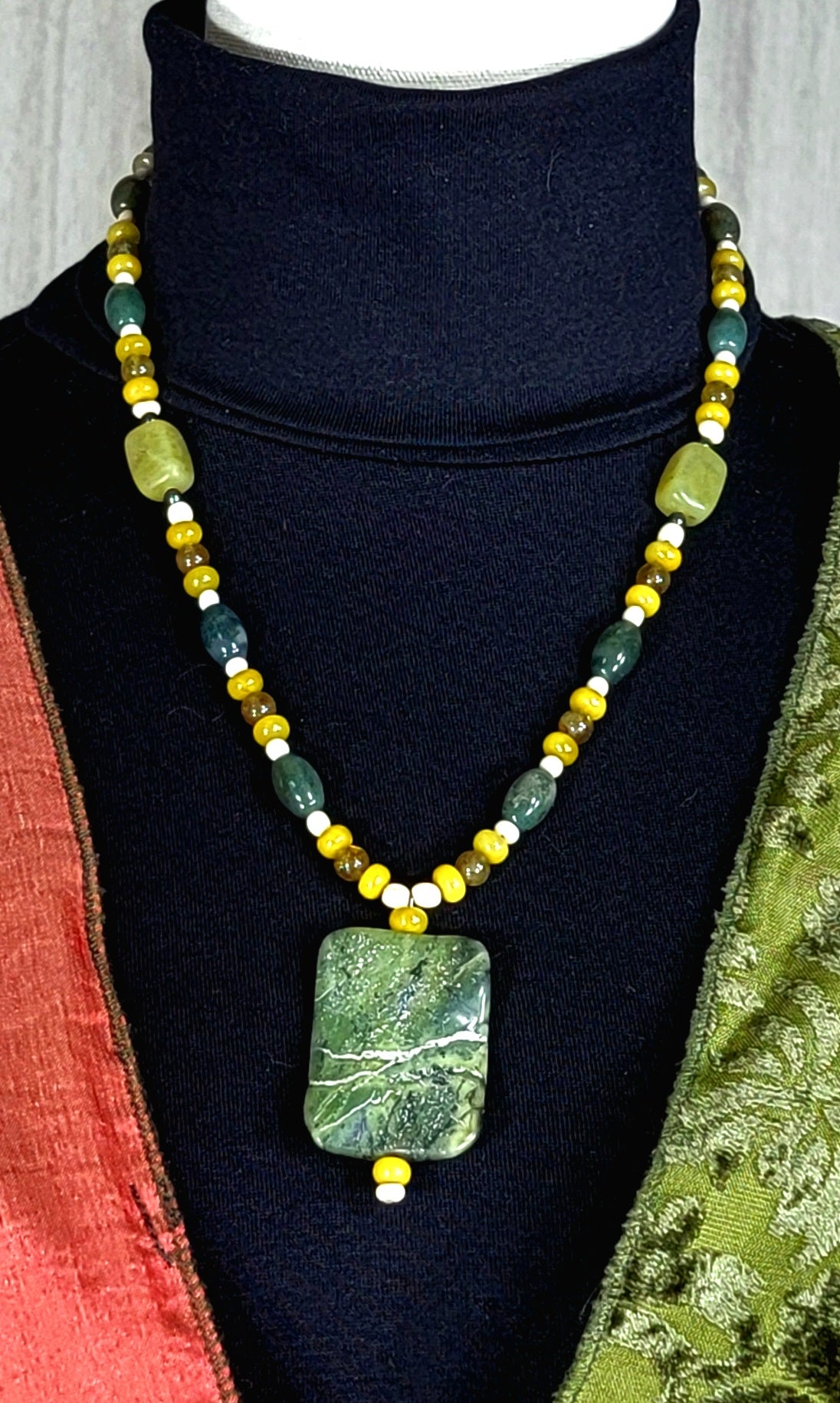 Jade Ribbon Drop Bead: Green Garnet, Olive Opal, Green Jasper & Bone