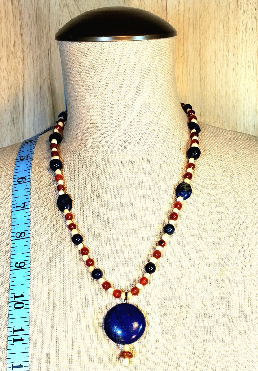 Lapis Dropbead: Kyanite, Carnelian Sodalite & Bone
