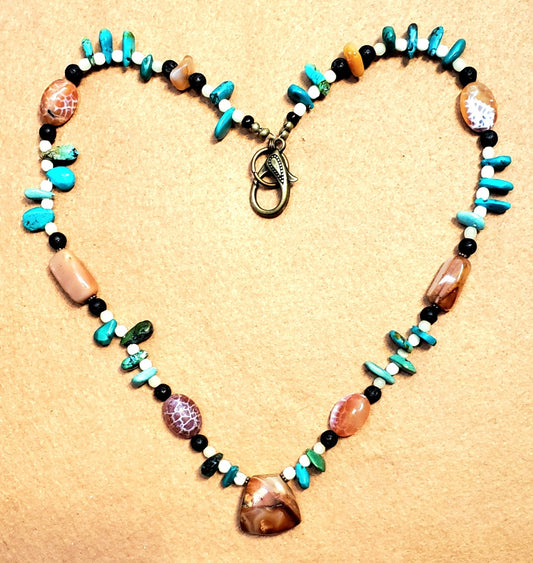 Indus Valley Carnelian Pendant: Vintage Turquoise, Carnelian, Lava & Bone