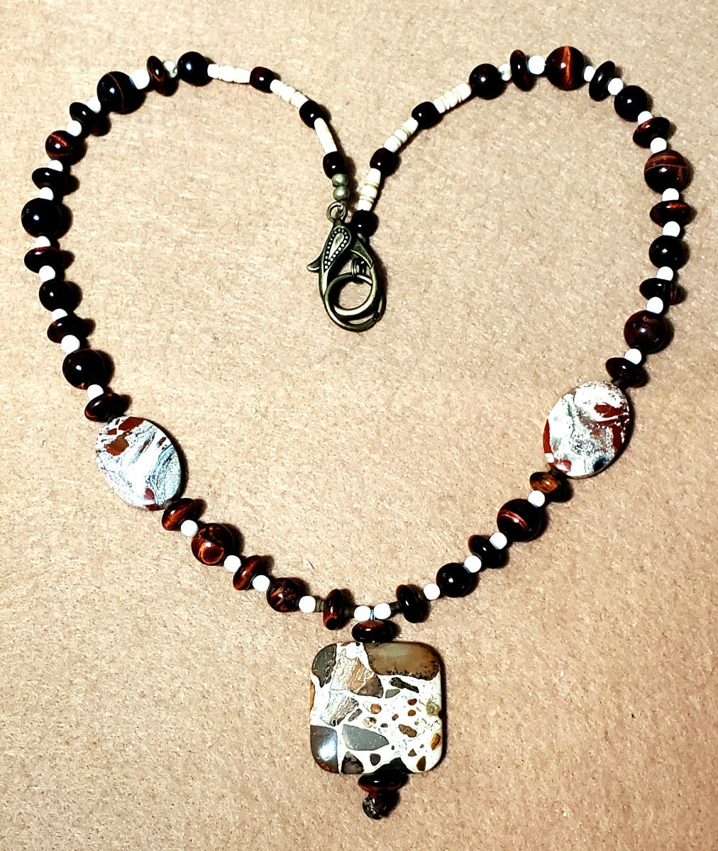 Safari Jasper Drop Bead: Cappuccino Jasper, Red Tiger Eye & Bone