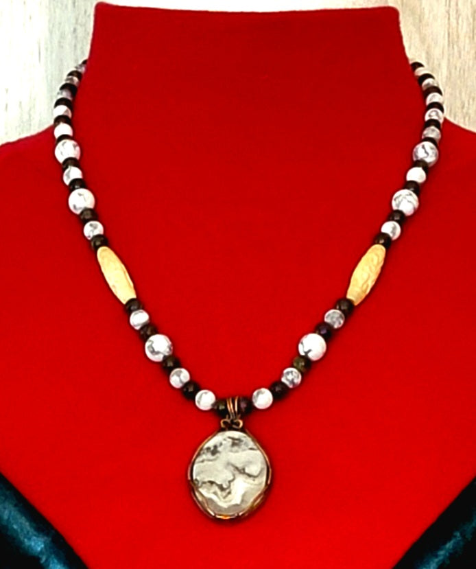 Silver Lace Onyx:  Blue Tiger Eye, Howlite & Bone