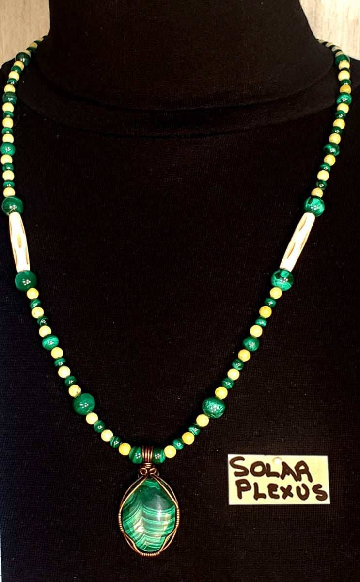 Malachite Cabochon: Yellow Turquoise, Malachite & Bone