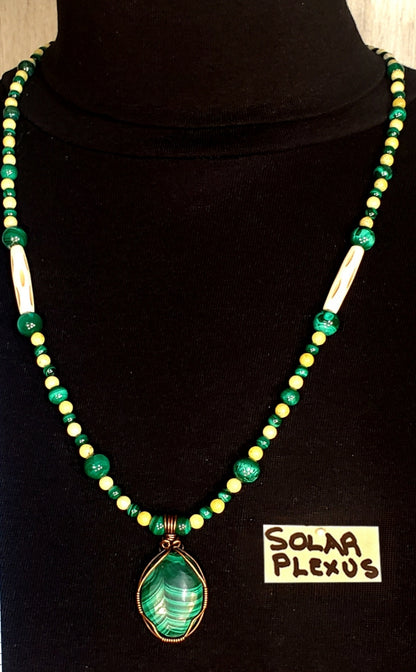 Malachite Cabochon: Yellow Turquoise, Malachite & Bone