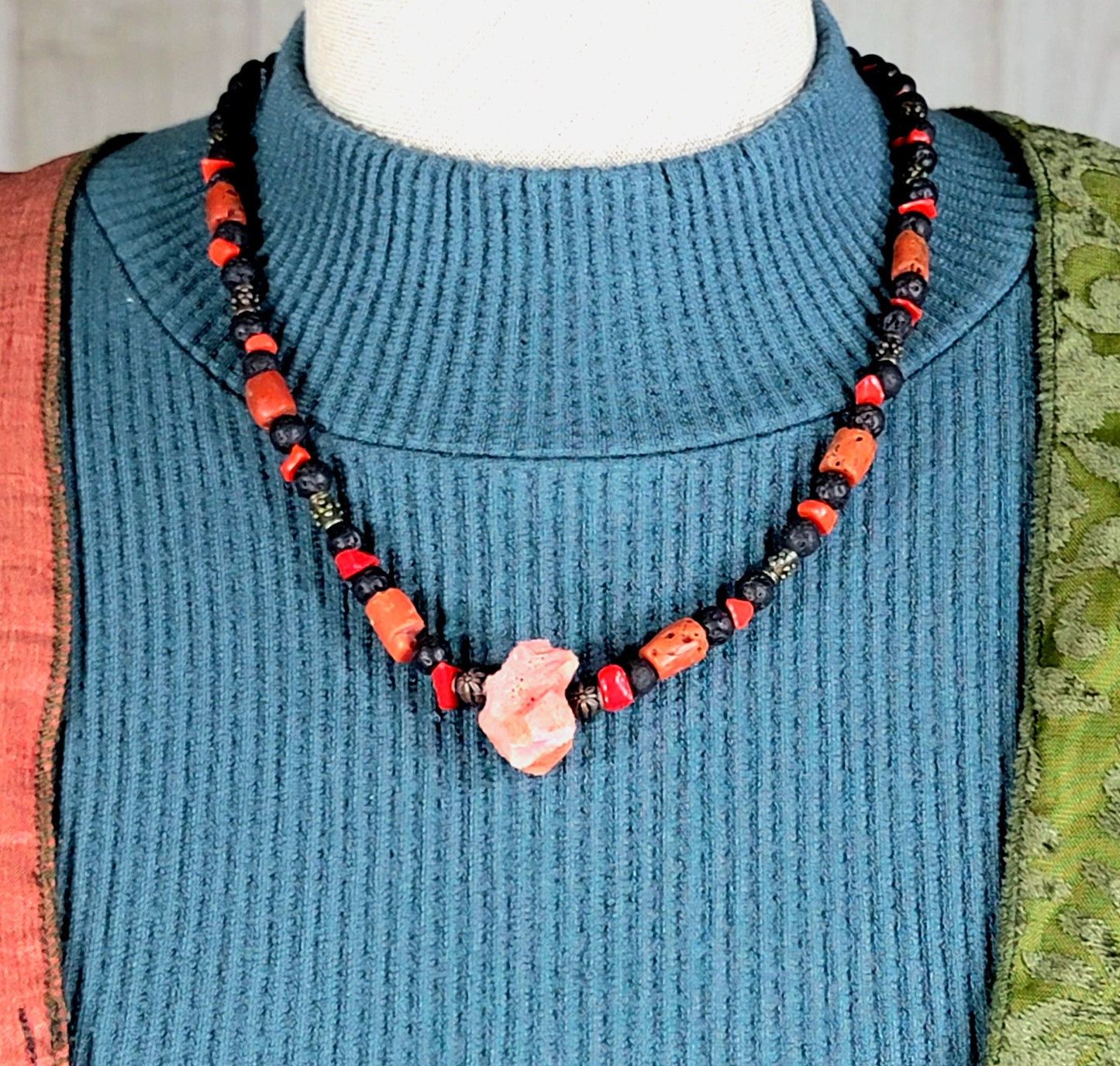 Coral Pendant:  Coral & Lava