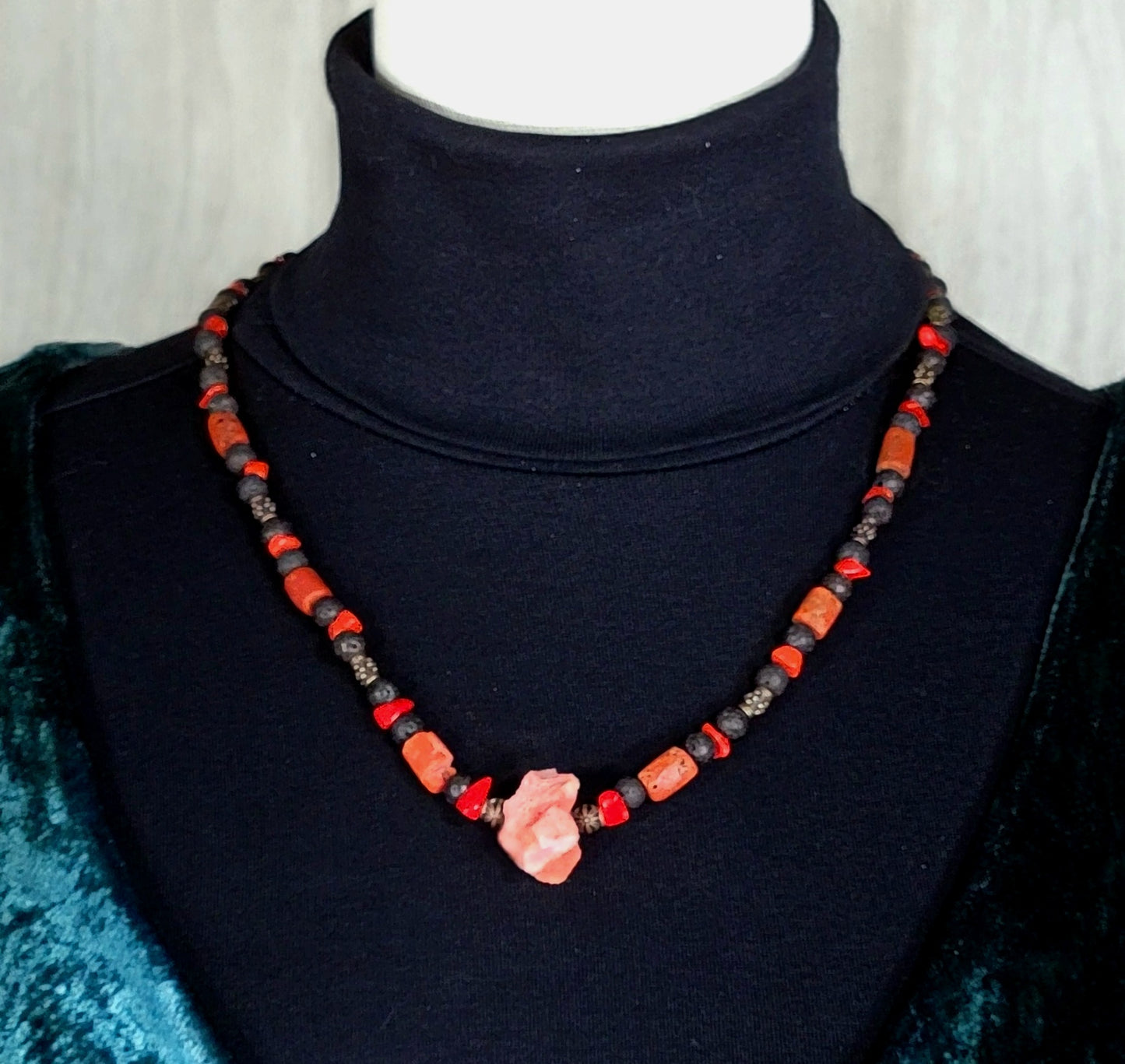 Coral Pendant:  Coral & Lava